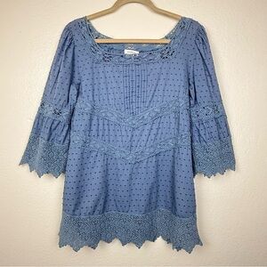 Sundance Tunic Top With Lace Trim in Blue Size 10 GUC